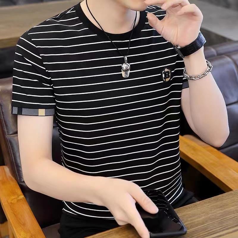 Shirt Ice Silk Lel Short-sleeved Half-sleeved Polo Modal Men's Slim-fit Striped T-shirt Summer Paul Korean-style Top