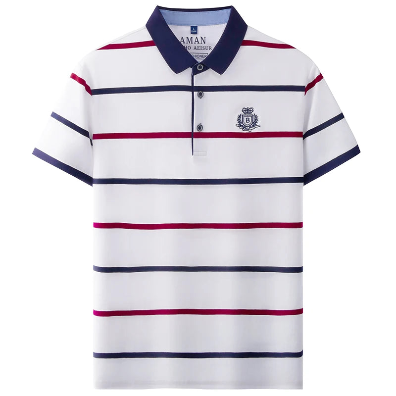 Fashion striped short sleeve men polo shirt summer trend brand letter embroidery design business casual breathable Paul T-shirt