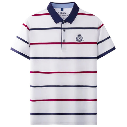 Fashion striped short sleeve men polo shirt summer trend brand letter embroidery design business casual breathable Paul T-shirt