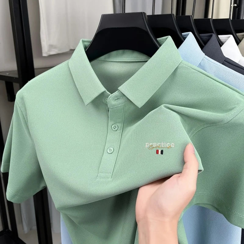 Fashion new letter embroidery short sleeve polo shirt men's luxury brand lapel T-shirt summer breathable Korean style casual top