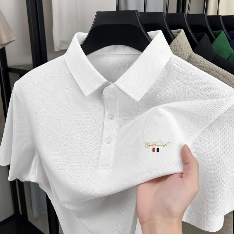 Fashion new letter embroidery short sleeve polo shirt men's luxury brand lapel T-shirt summer breathable Korean style casual top