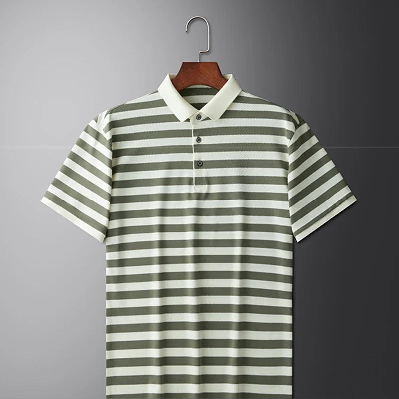 Summer Striped Short Sleeve Polo Shirts For Men Korean Fashion Casual Lapel Tee Shirt 2026 New Golf Wear Youth polos homme