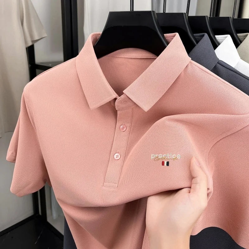 Fashion new letter embroidery short sleeve polo shirt men's luxury brand lapel T-shirt summer breathable Korean style casual top