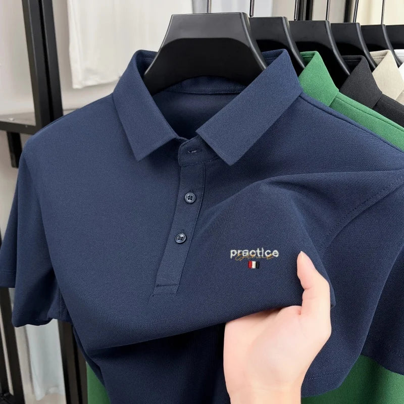 Fashion new letter embroidery short sleeve polo shirt men's luxury brand lapel T-shirt summer breathable Korean style casual top