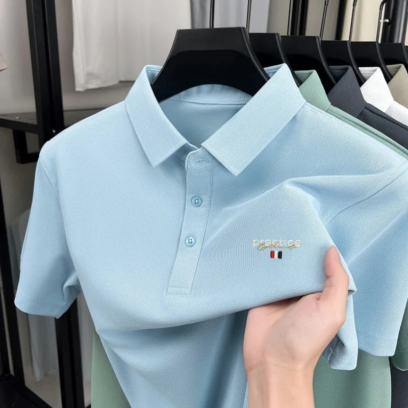 Fashion new letter embroidery short sleeve polo shirt men's luxury brand lapel T-shirt summer breathable Korean style casual top