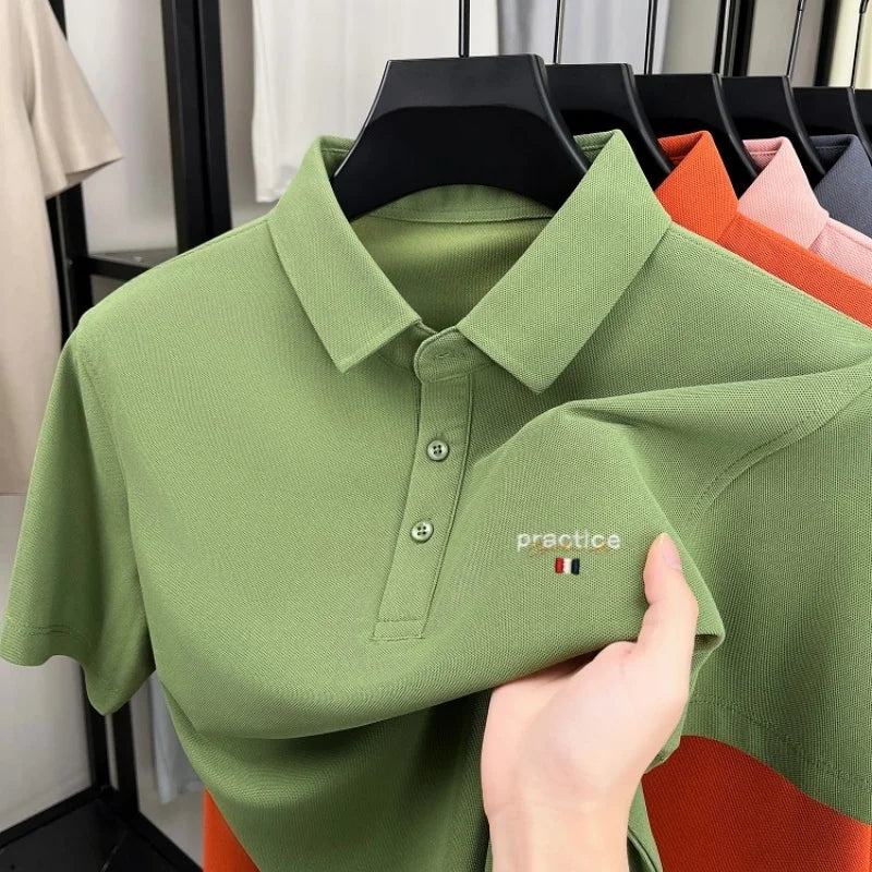Fashion new letter embroidery short sleeve polo shirt men's luxury brand lapel T-shirt summer breathable Korean style casual top