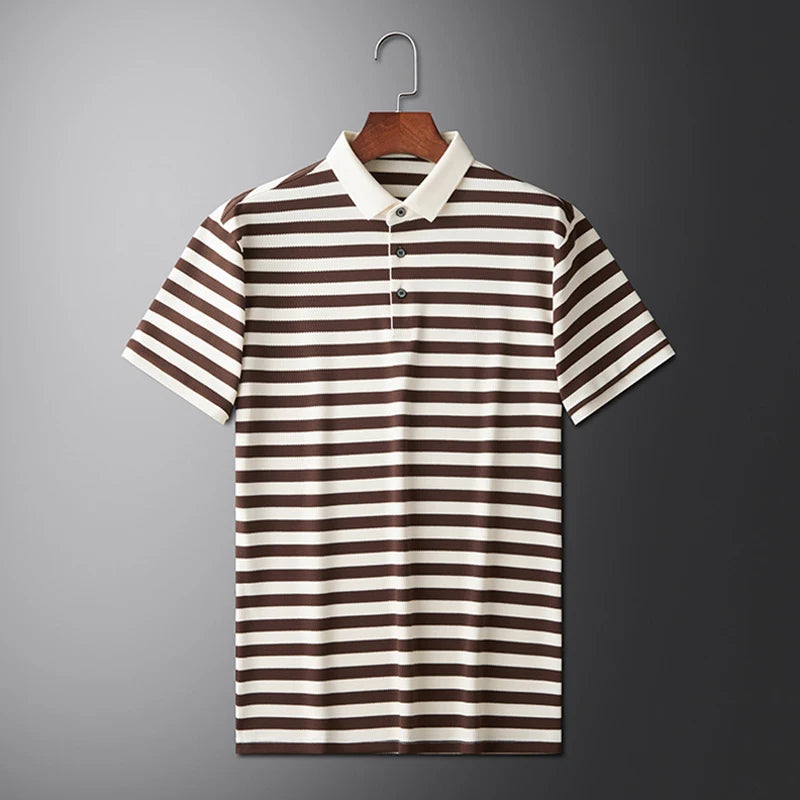 Summer Striped Short Sleeve Polo Shirts For Men Korean Fashion Casual Lapel Tee Shirt 2026 New Golf Wear Youth polos homme