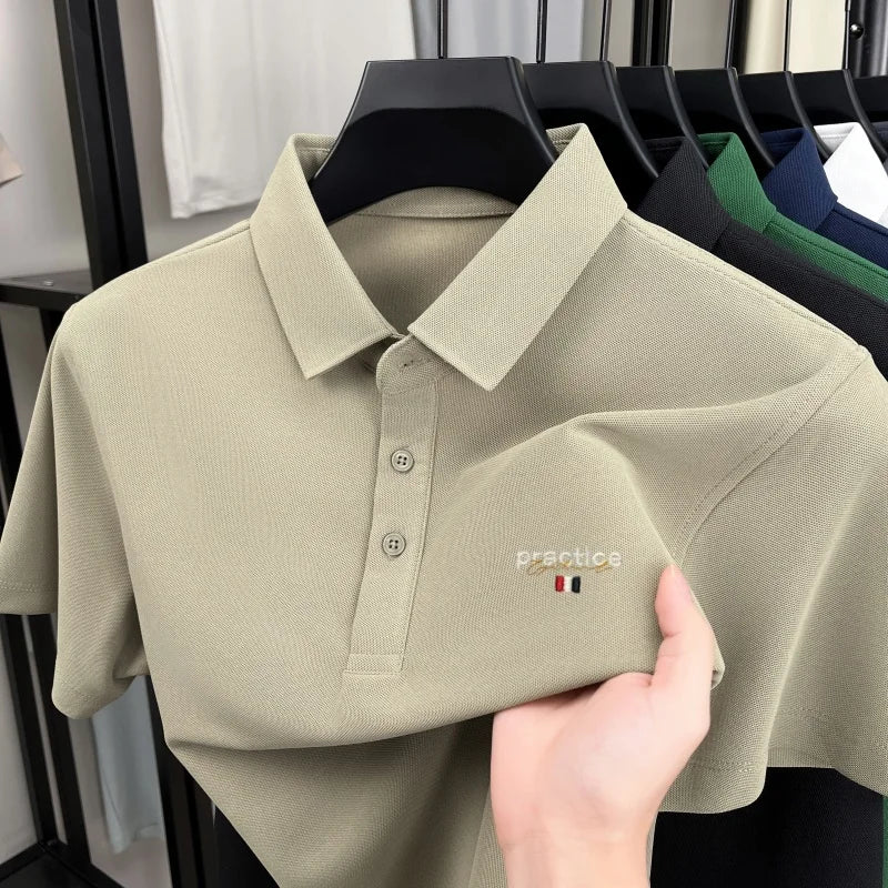 Fashion new letter embroidery short sleeve polo shirt men's luxury brand lapel T-shirt summer breathable Korean style casual top