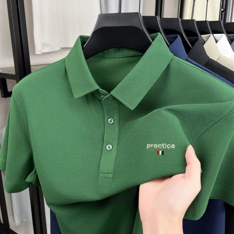 Fashion new letter embroidery short sleeve polo shirt men's luxury brand lapel T-shirt summer breathable Korean style casual top