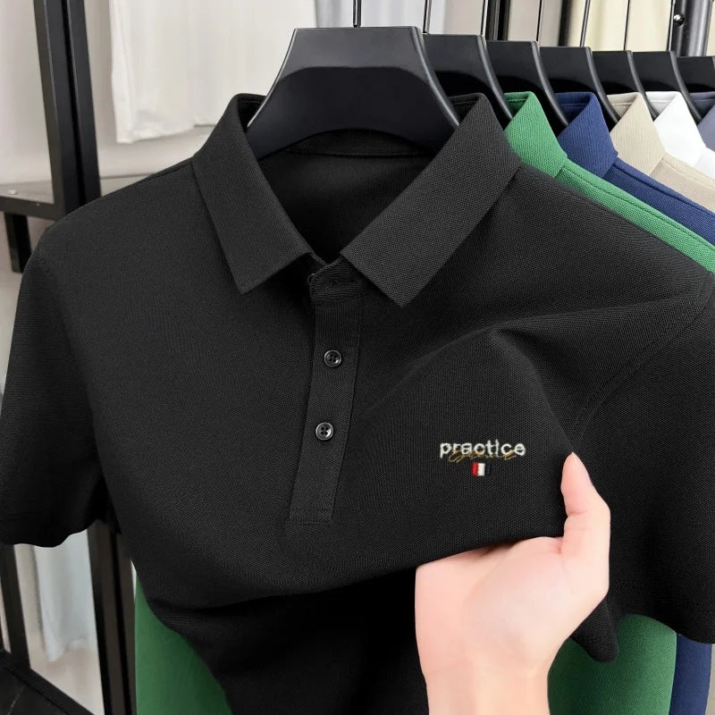 Fashion new letter embroidery short sleeve polo shirt men's luxury brand lapel T-shirt summer breathable Korean style casual top
