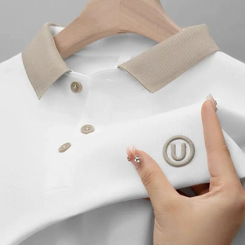 High quality short sleeve men's POLO shirt 2024 summer fashionable new gold thread embroidery top breathable casual T-shirt