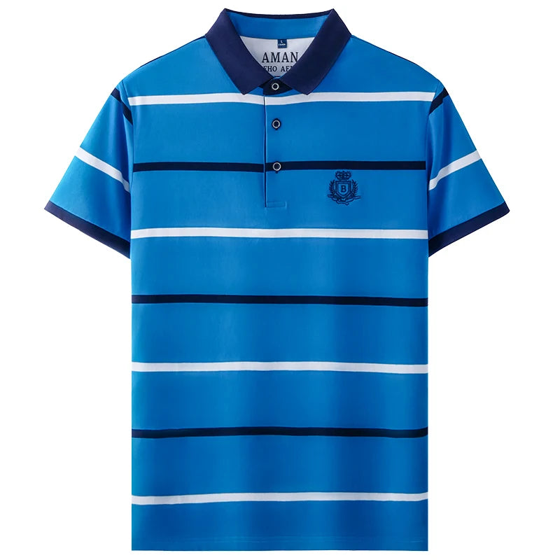 Fashion striped short sleeve men polo shirt summer trend brand letter embroidery design business casual breathable Paul T-shirt
