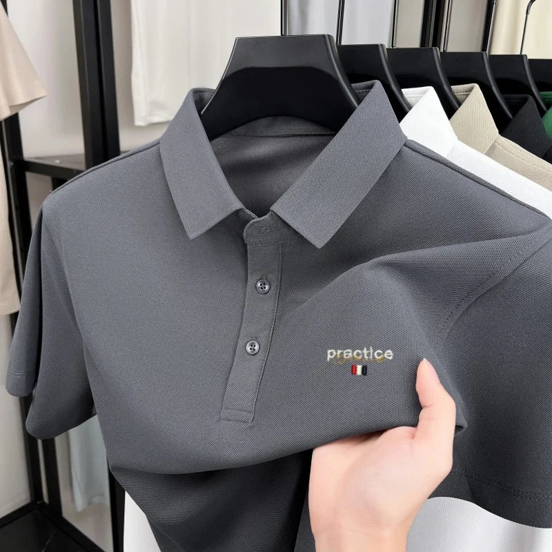 Fashion new letter embroidery short sleeve polo shirt men's luxury brand lapel T-shirt summer breathable Korean style casual top