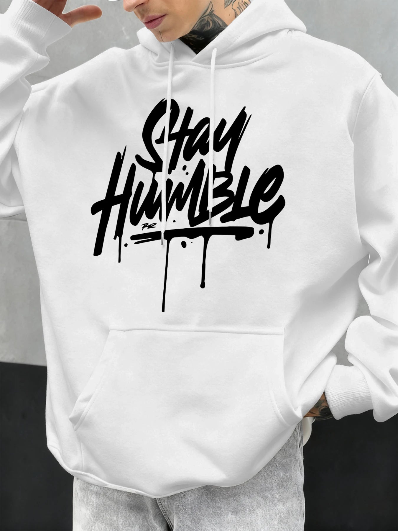 Stay Humble Eye-Catching Printed Men Y2K Hoody Hip Hop Fleece Fashion Hoodie Oversized Streetwear Autumn Casual Soft Hoodies