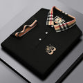 Luxury brand short sleeve men's polo shirt summer high-end fashion plaid embroidery lapel casual T-shirt breathable cotton top