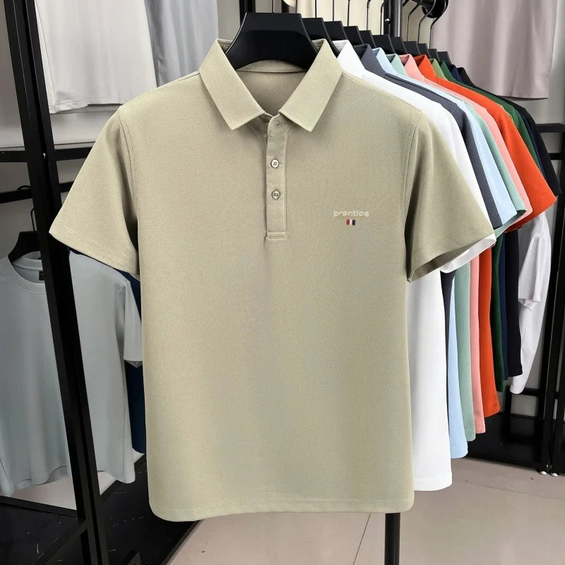 Fashion new letter embroidery short sleeve polo shirt men's luxury brand lapel T-shirt summer breathable Korean style casual top