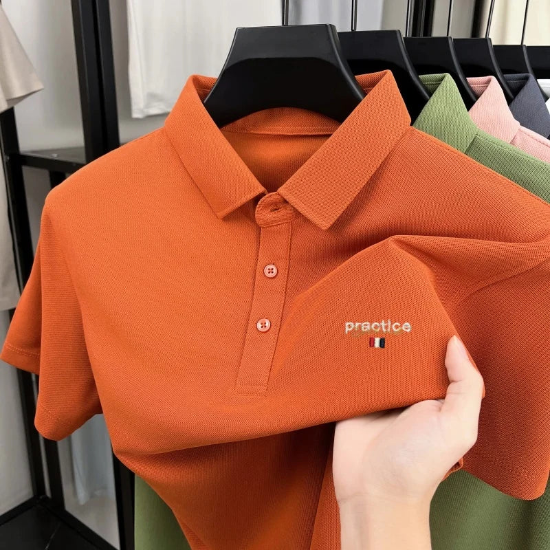 Fashion new letter embroidery short sleeve polo shirt men's luxury brand lapel T-shirt summer breathable Korean style casual top
