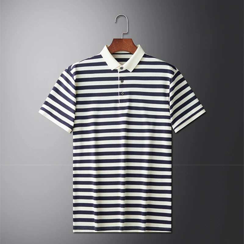 Summer Striped Short Sleeve Polo Shirts For Men Korean Fashion Casual Lapel Tee Shirt 2026 New Golf Wear Youth polos homme